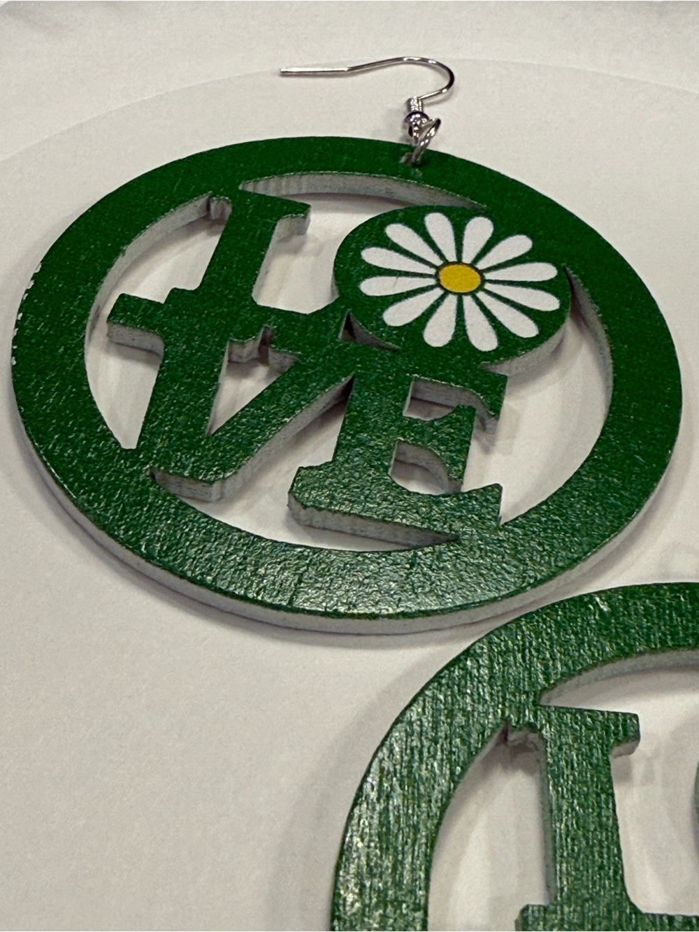 Green LOVE Daisy Drop Earrings